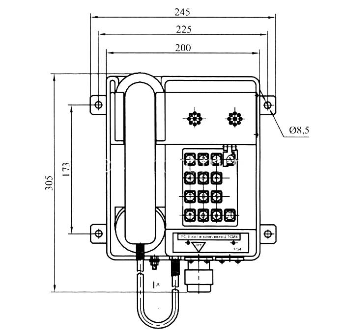Габаритная схема взрывозащищенного телефонного аппарата ТАШ1-1
