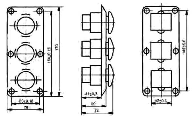 Пост управления кнопочный ПКЕ-112-3 У3 - габаритная схема