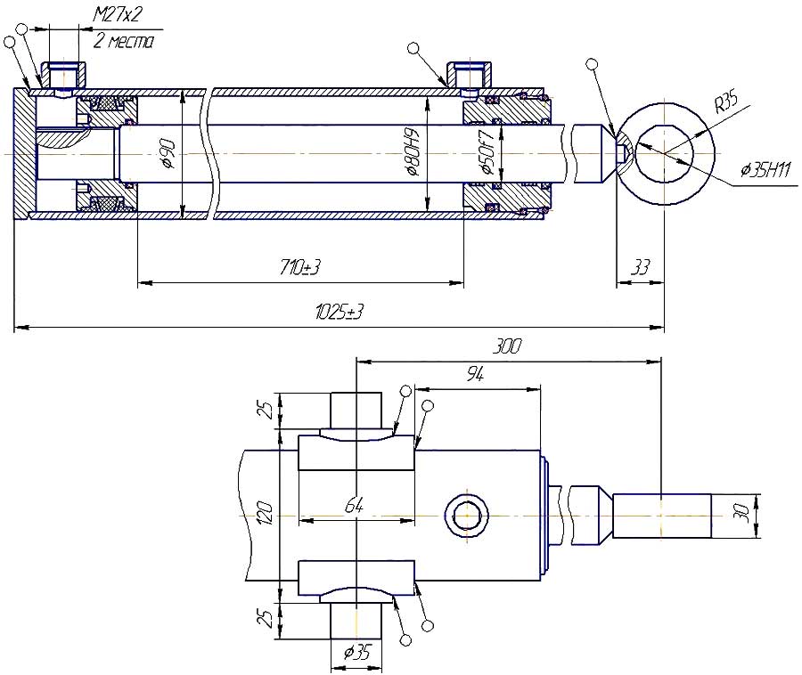 Конструктивная схема гидроцилиндра ЦГ-80.56.710.31