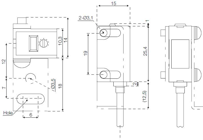 Габаритная схема компактного оптического датчика DLS3R-PNP